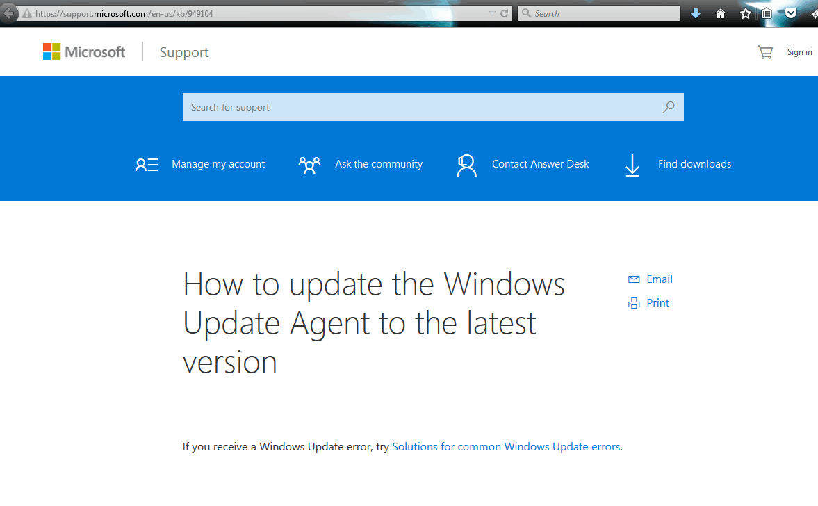 Windows update agent version not found windows 7